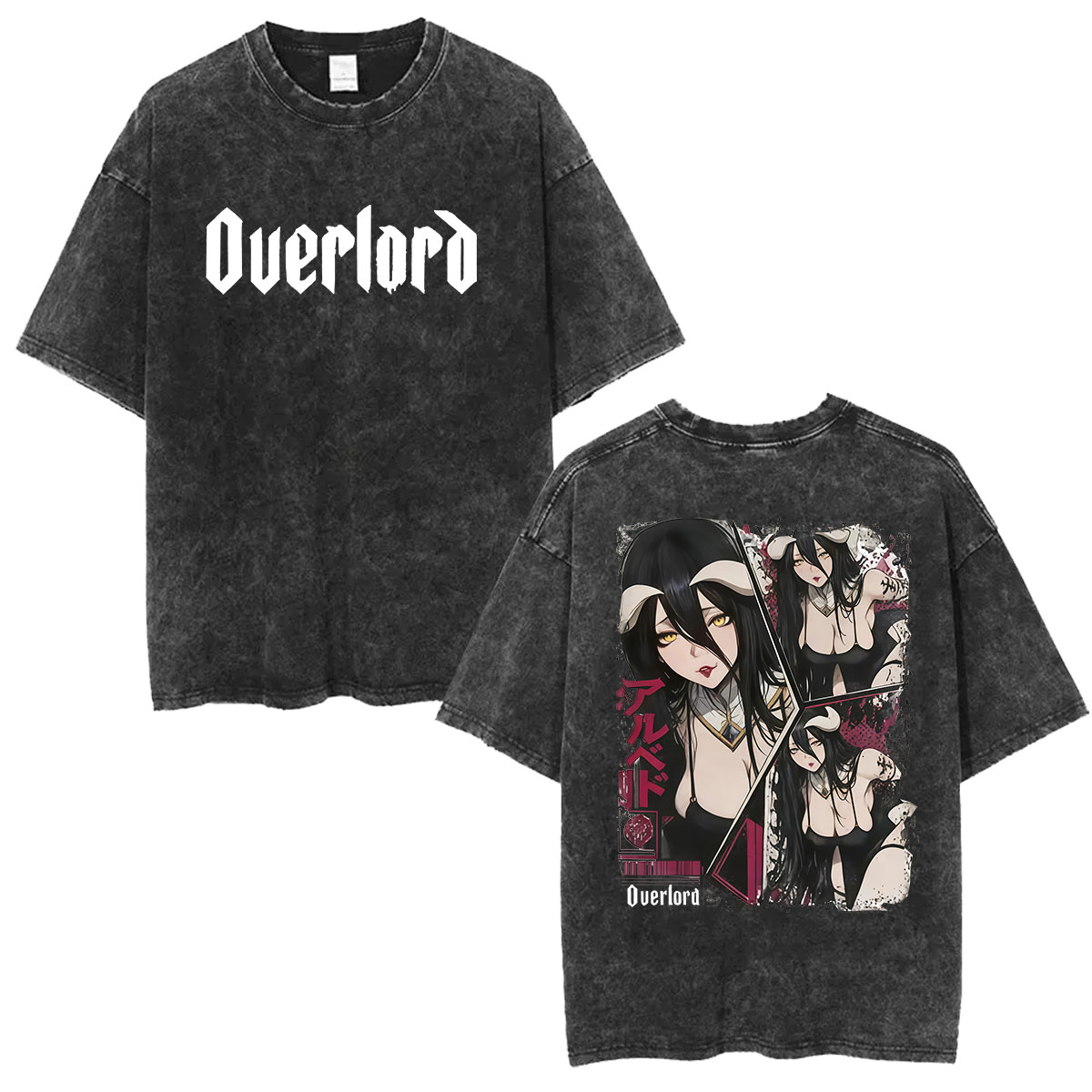 Anime Cosplay Albedo - T-shirt Vintage Lavata con Grafica Anime